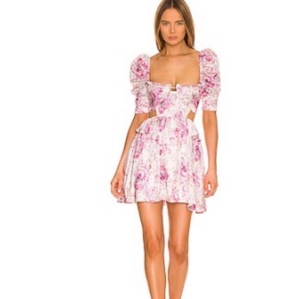 For Love And Lemons Pink Floral Cut-Out Mini Dress
